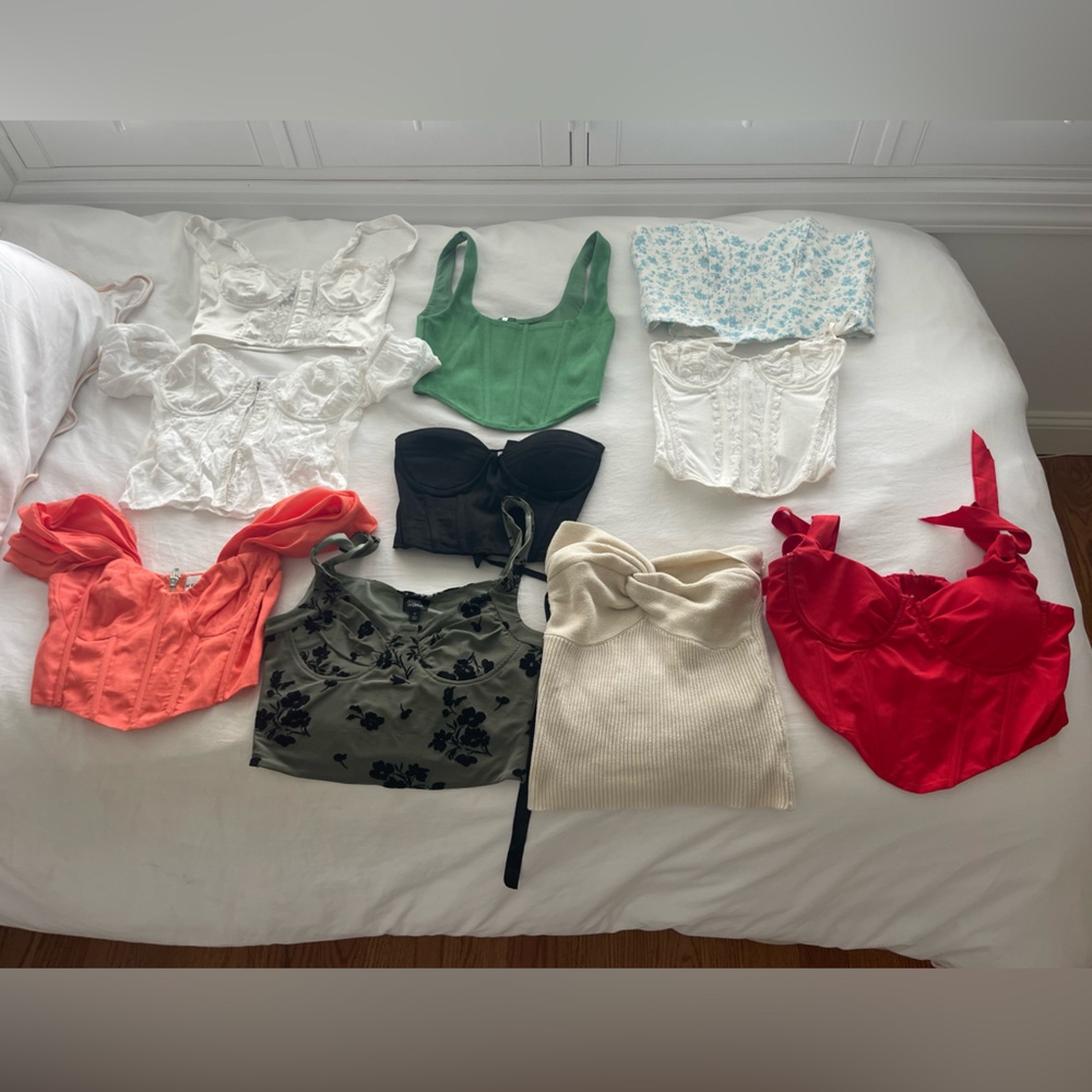 10 party tops- various brands Princess Polly, edikted, Zara and Amazon. XS and S